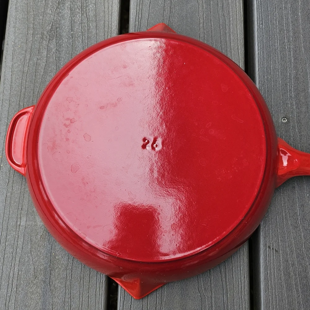 Used once Staub classic cast iron fry pan in cherry red